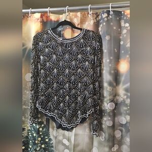 Elegant Black and Silver Beaded Women's Top